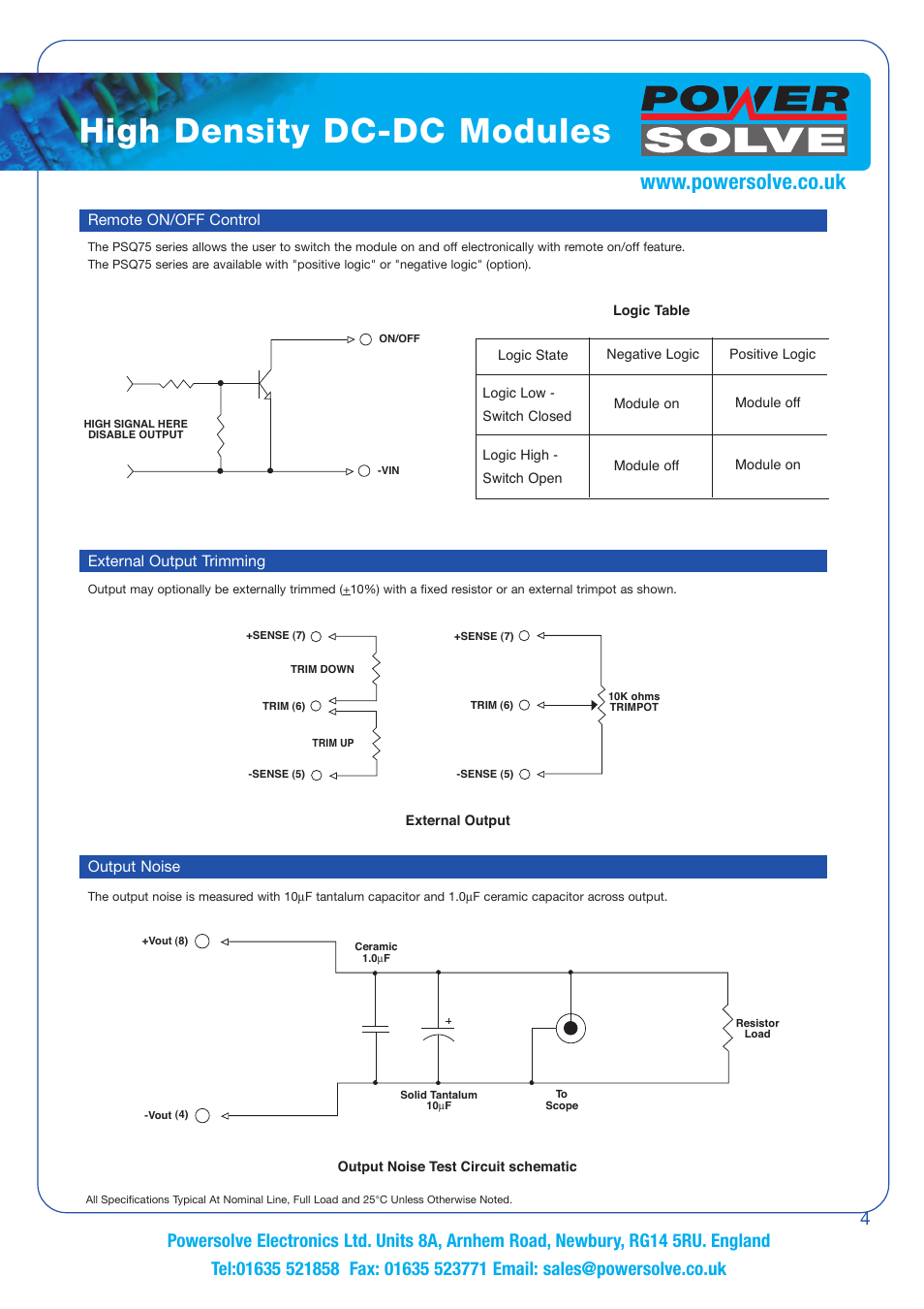 High density dc-dc modules | Powersolve PSQ75 Series User Manual | Page 4 / 4