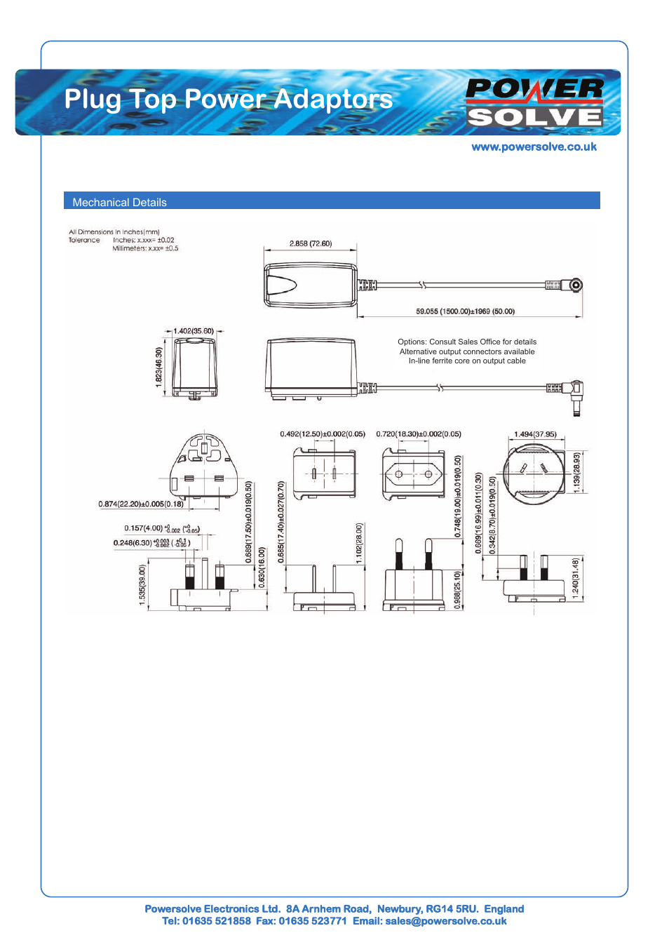 Plug top power adaptors | Powersolve PPT10E Series User Manual | Page 2 / 2