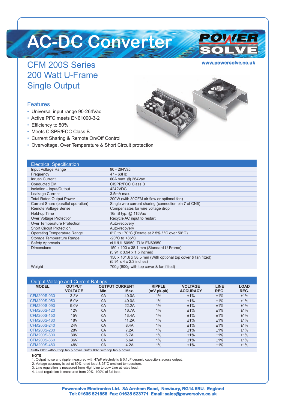 Powersolve CFM200S Series User Manual | 2 pages