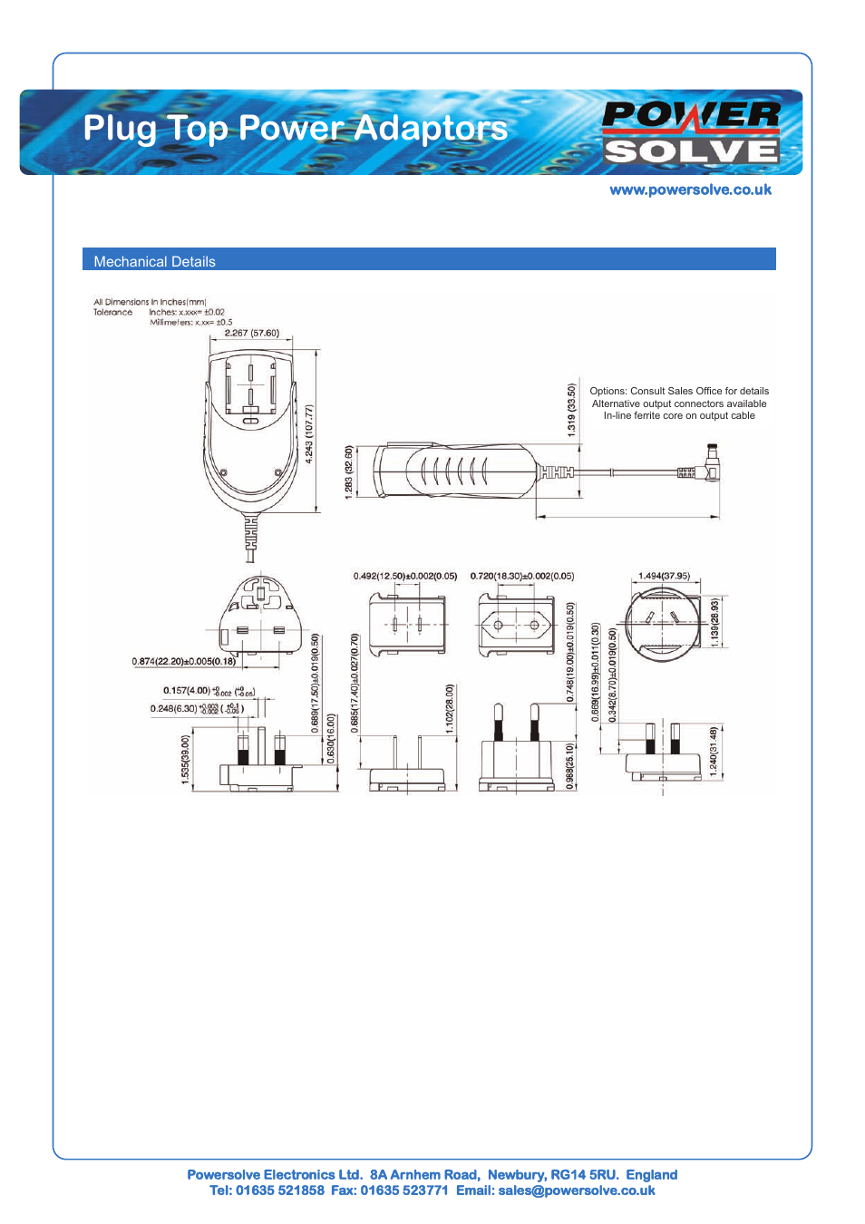 Plug top power adaptors | Powersolve PPT30E Series User Manual | Page 2 / 2