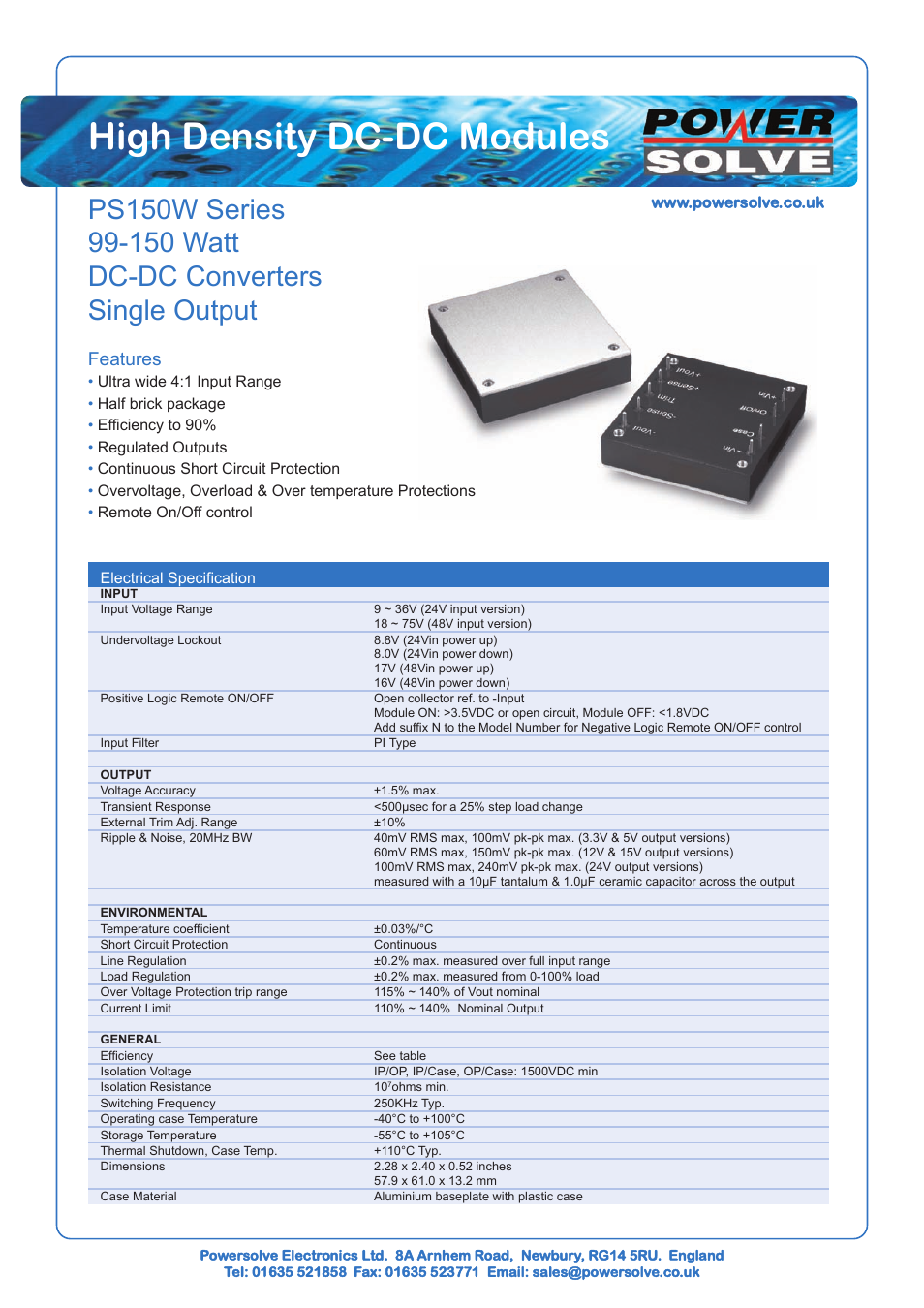 Powersolve PS150W Series User Manual | 3 pages