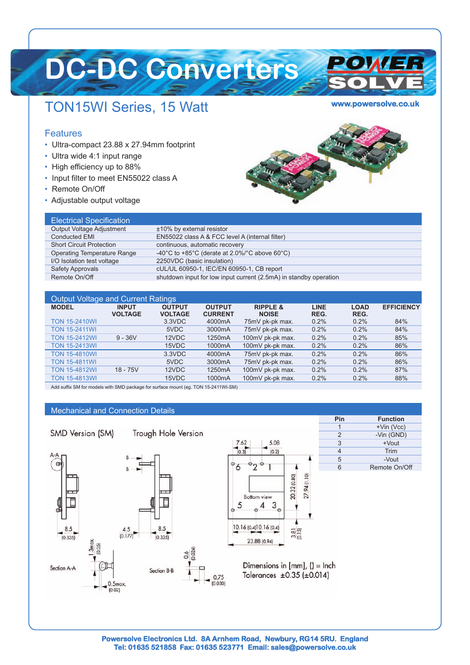 Powersolve TON15WI Series User Manual | 1 page