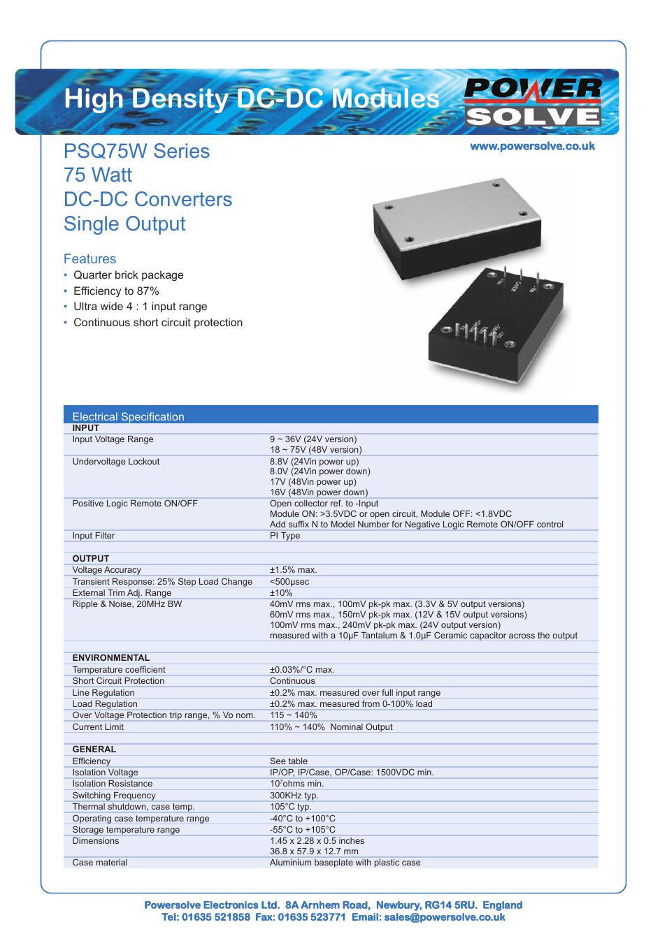 Powersolve PSQ75W Series User Manual | 2 pages