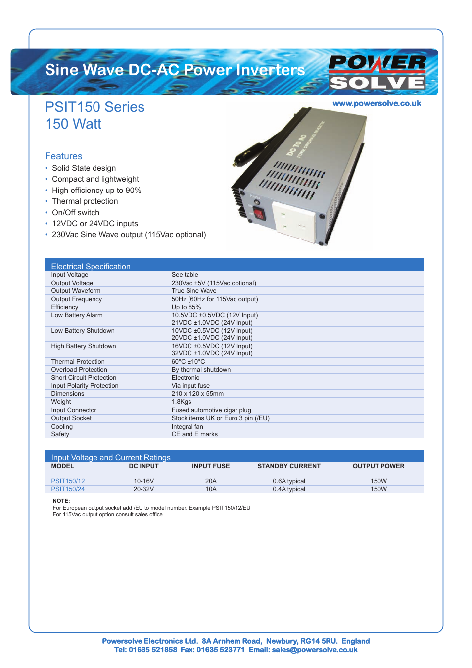 Powersolve PSIT150 Series User Manual | 1 page