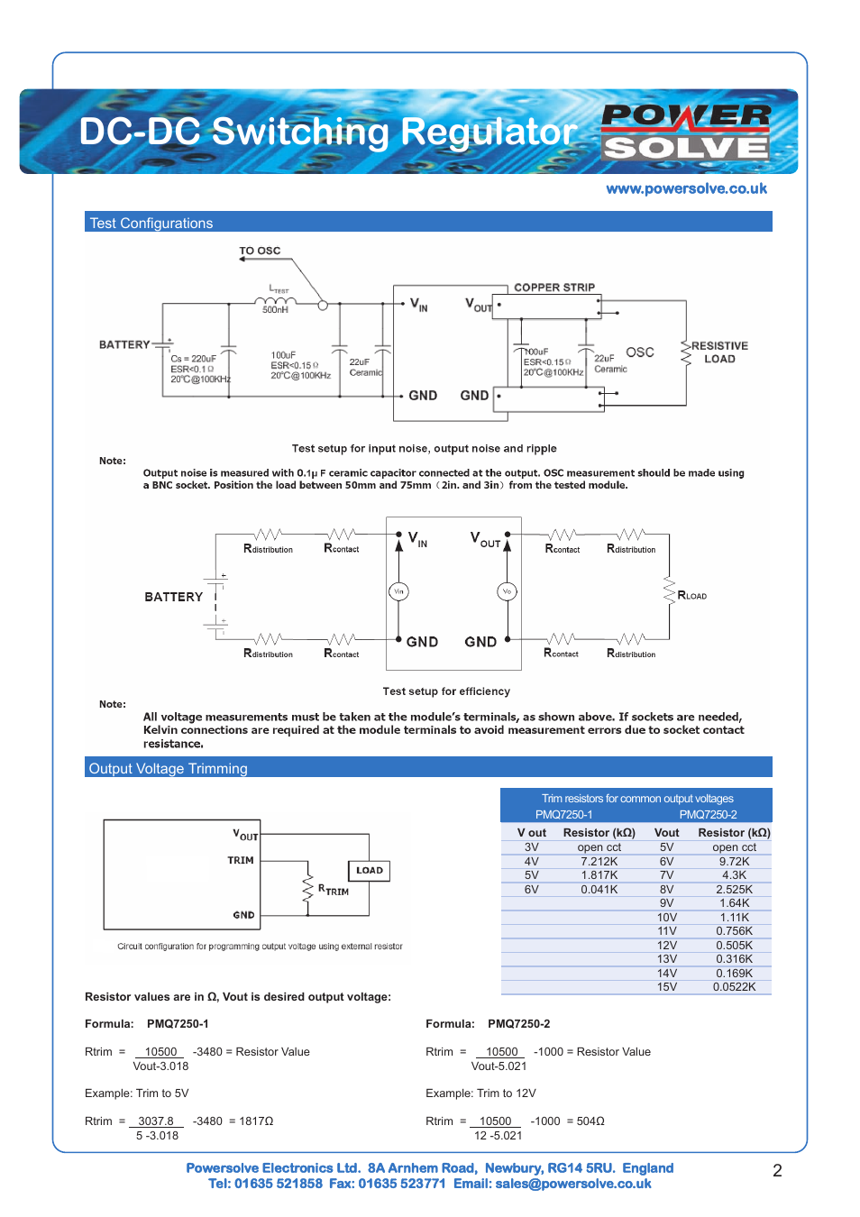 Dc-dc switching regulator | Powersolve PMQ7250 Series User Manual | Page 2 / 6