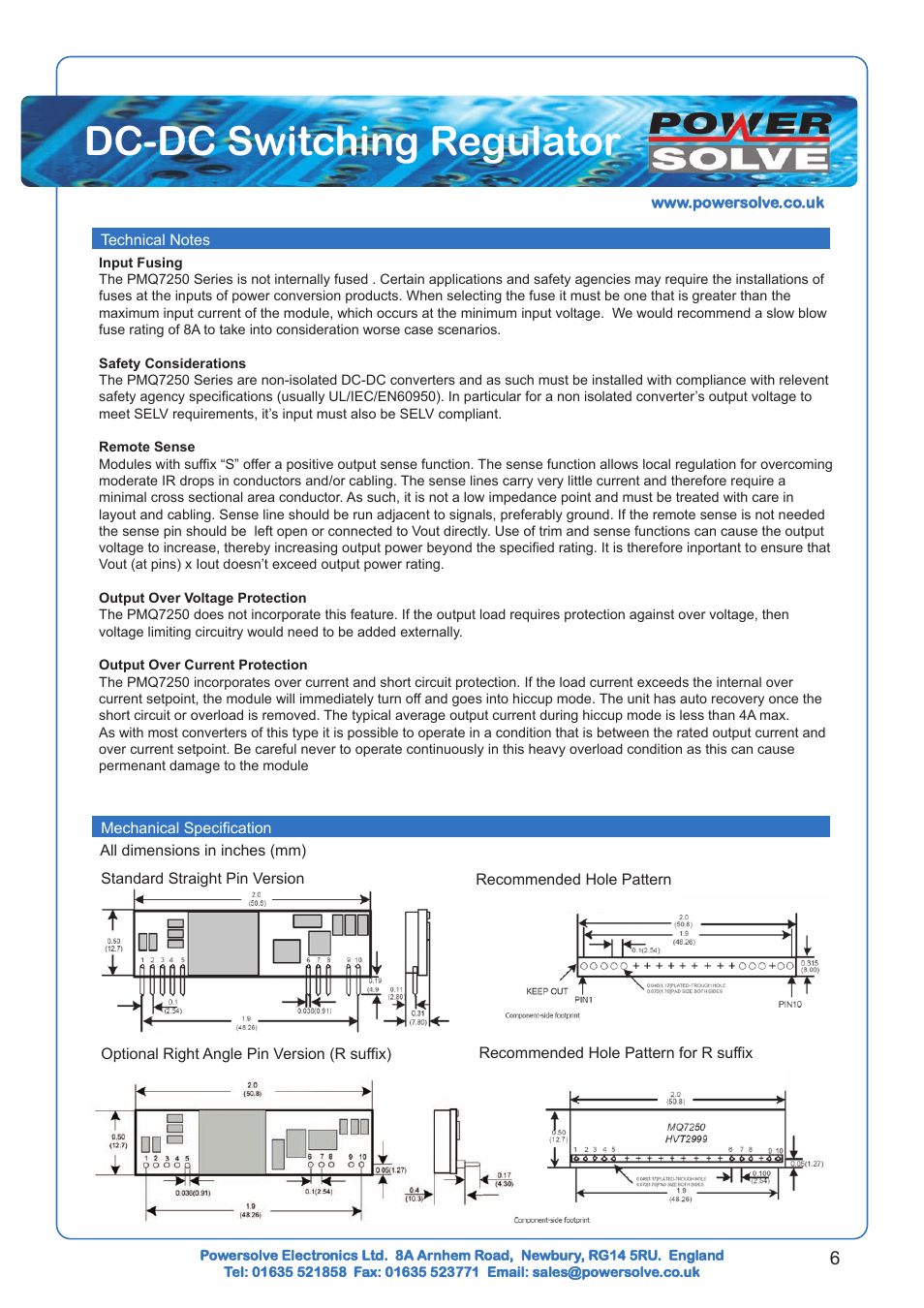 Dc-dc switching regulator | Powersolve PMQ7250 Series User Manual | Page 6 / 6