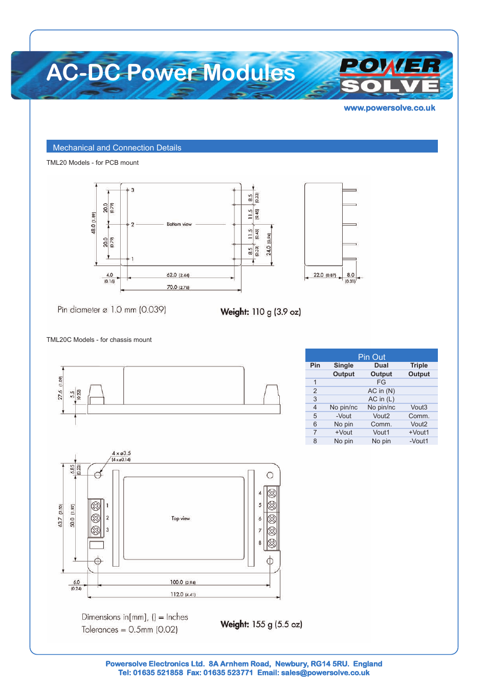 Ac-dc power modules | Powersolve TML Series User Manual | Page 2 / 3