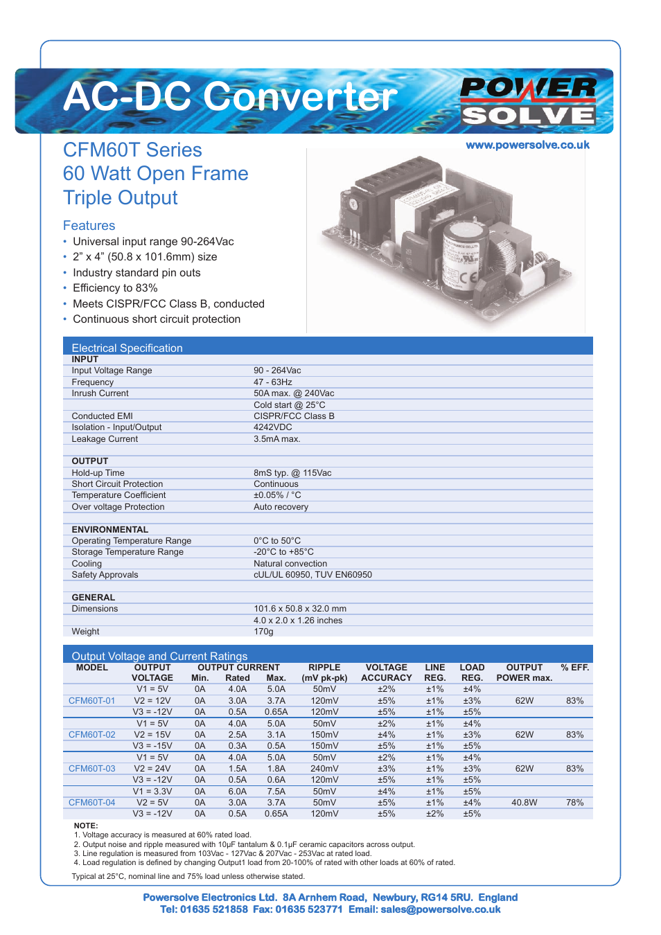 Powersolve CFM60T Series User Manual | 2 pages