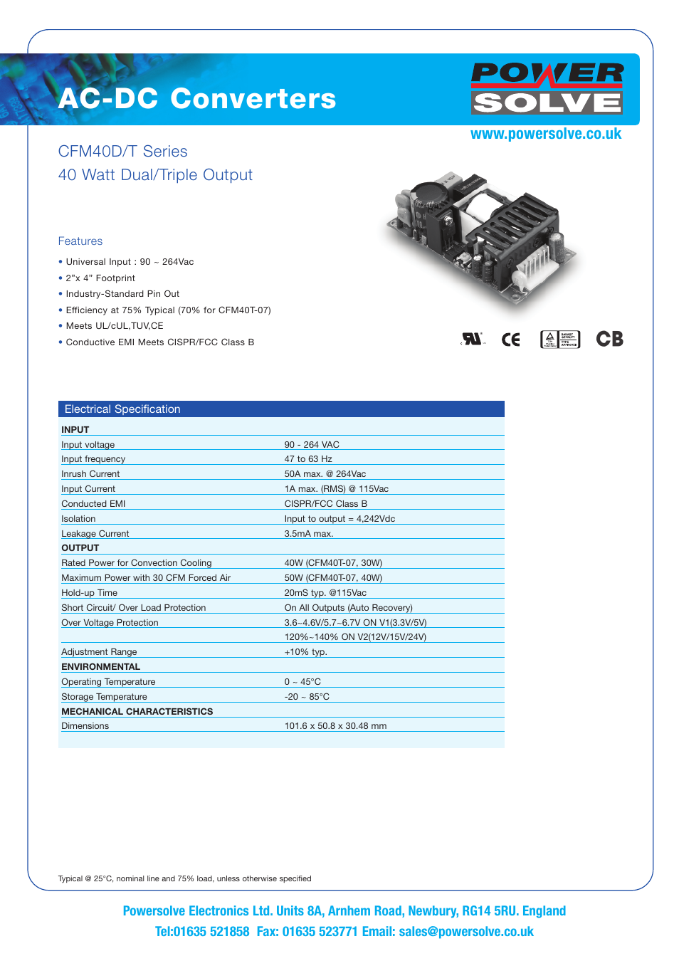 Powersolve CFM40T Series User Manual | 2 pages