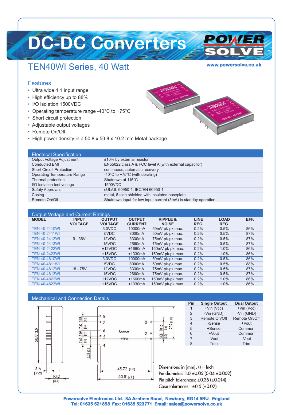 Powersolve TEN40WI Series User Manual | 1 page