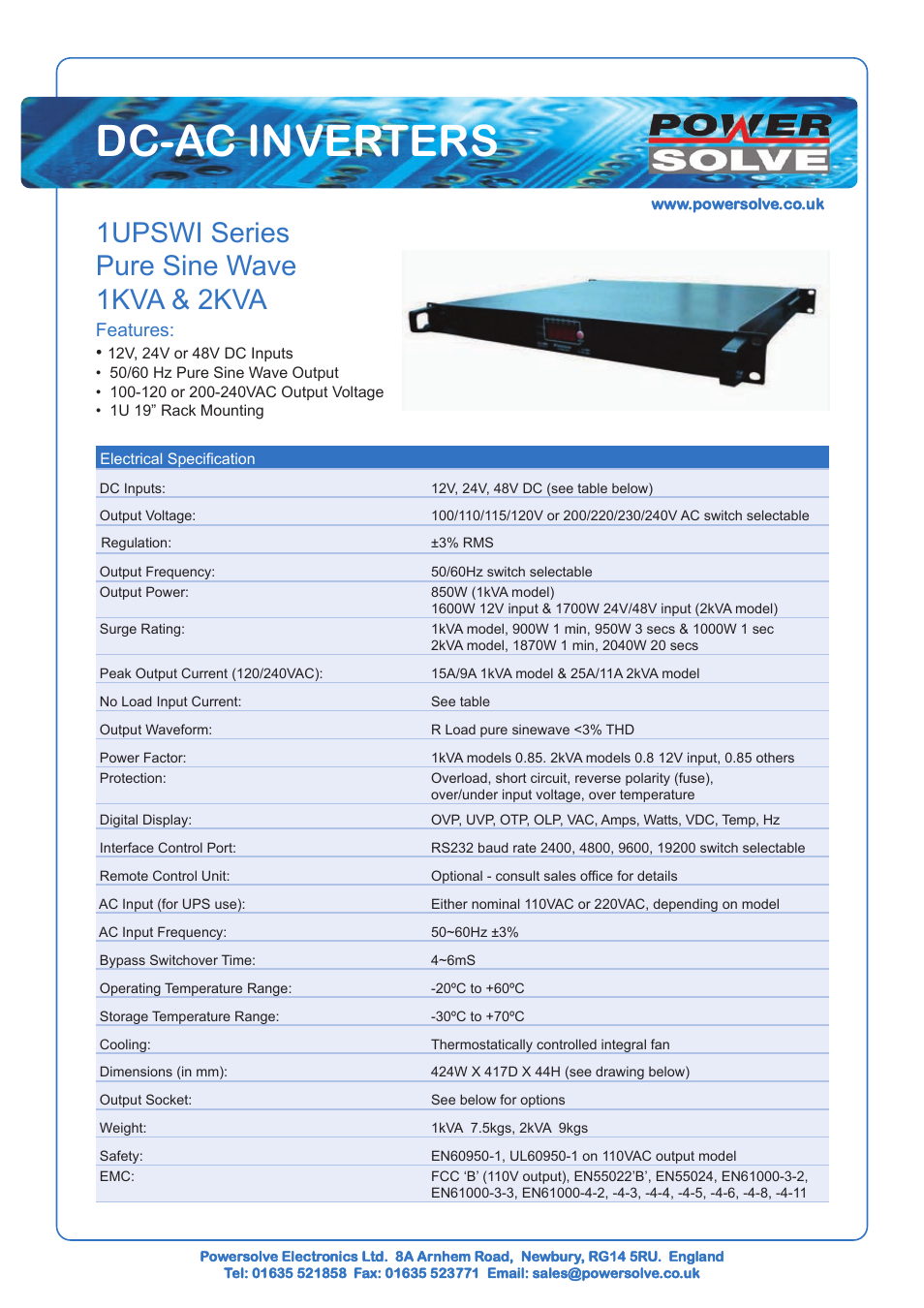 Powersolve 1UPSWI Series User Manual | 3 pages