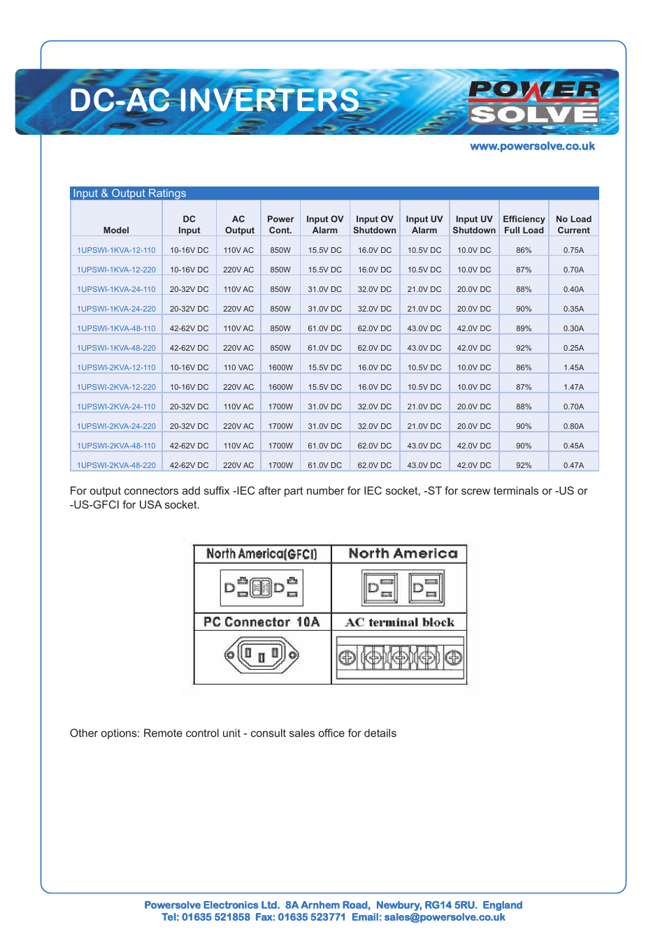 Dc-ac inverters | Powersolve 1UPSWI Series User Manual | Page 2 / 3