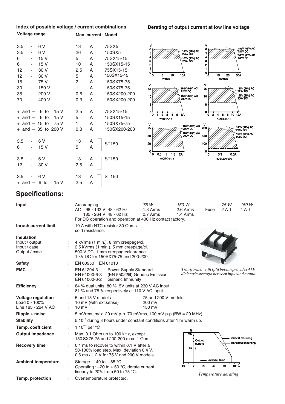 Spec i fi ca tions | Powersolve SX Series User Manual | Page 2 / 4