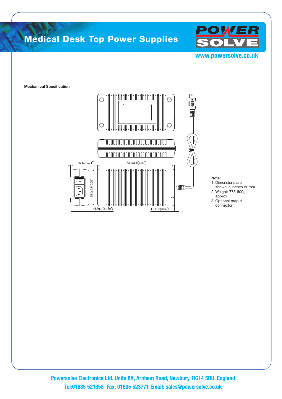 Medical desk top power supplies | Powersolve PSEM100 Series User Manual | Page 3 / 3