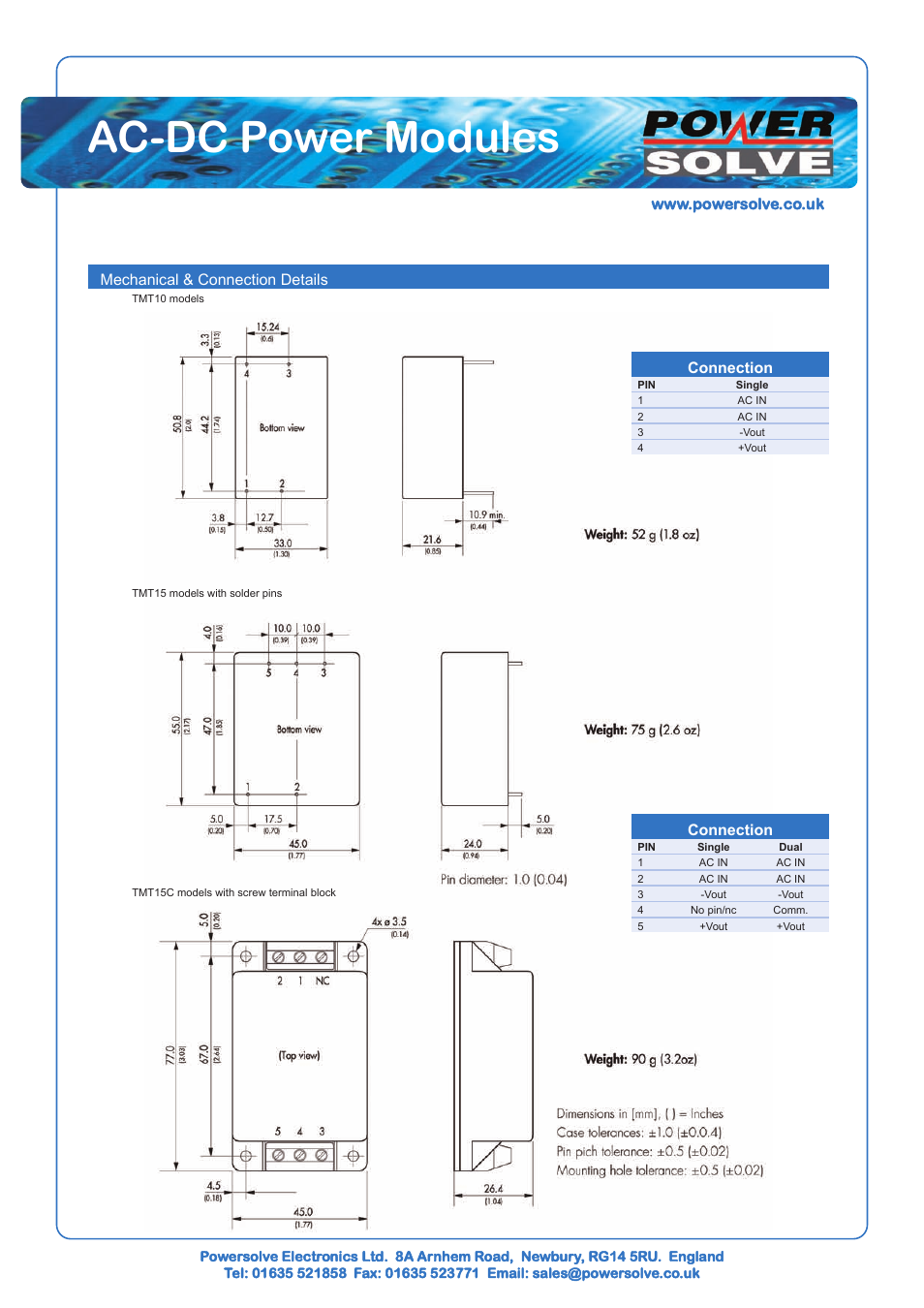 Ac-dc power modules | Powersolve TMT Series User Manual | Page 2 / 5