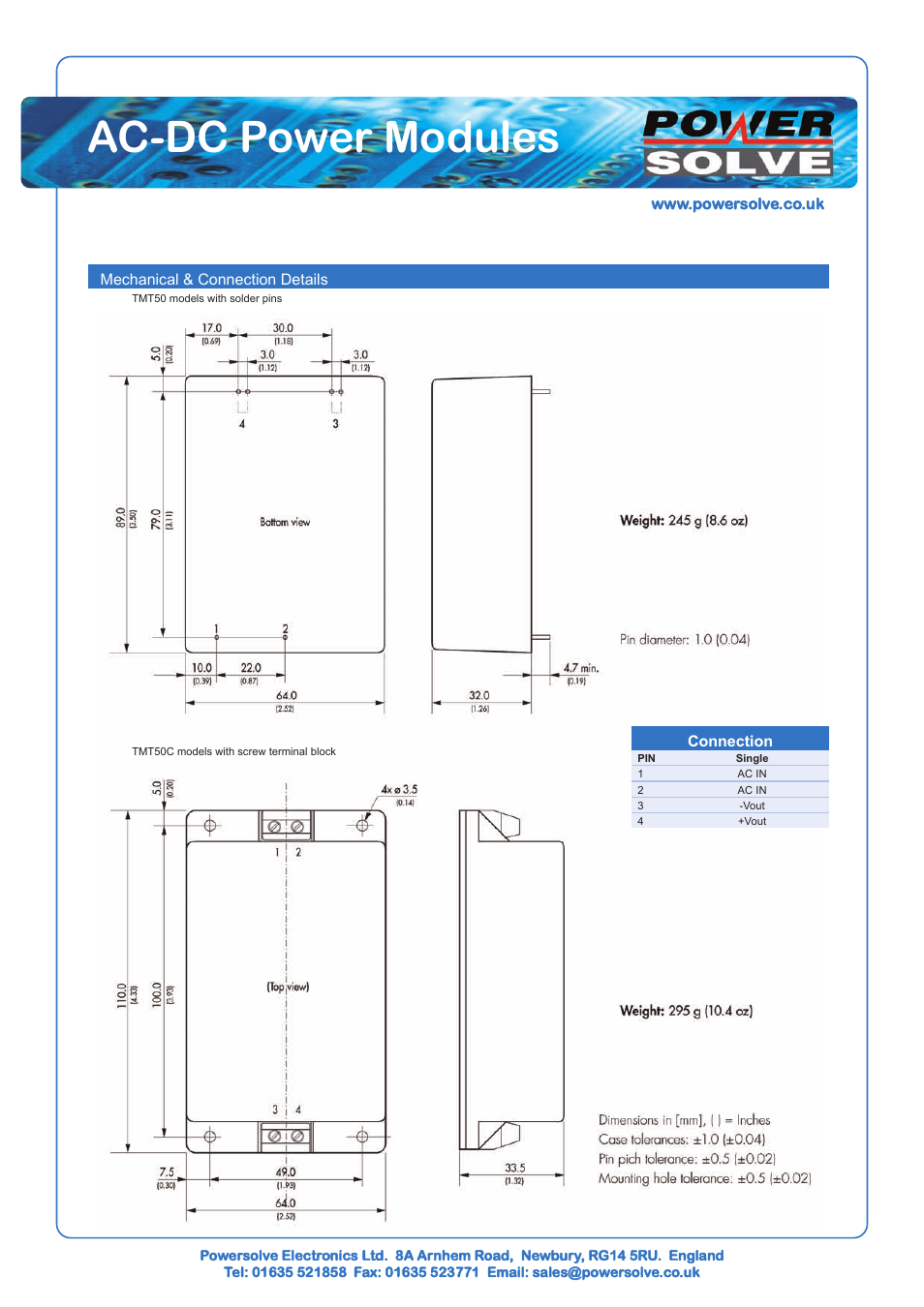 Ac-dc power modules | Powersolve TMT Series User Manual | Page 5 / 5