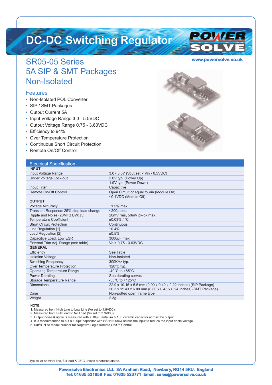 Powersolve SR05-05 Series User Manual | 2 pages