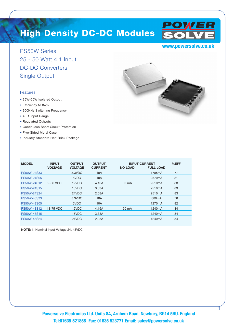 Powersolve PS50W Series User Manual | 4 pages