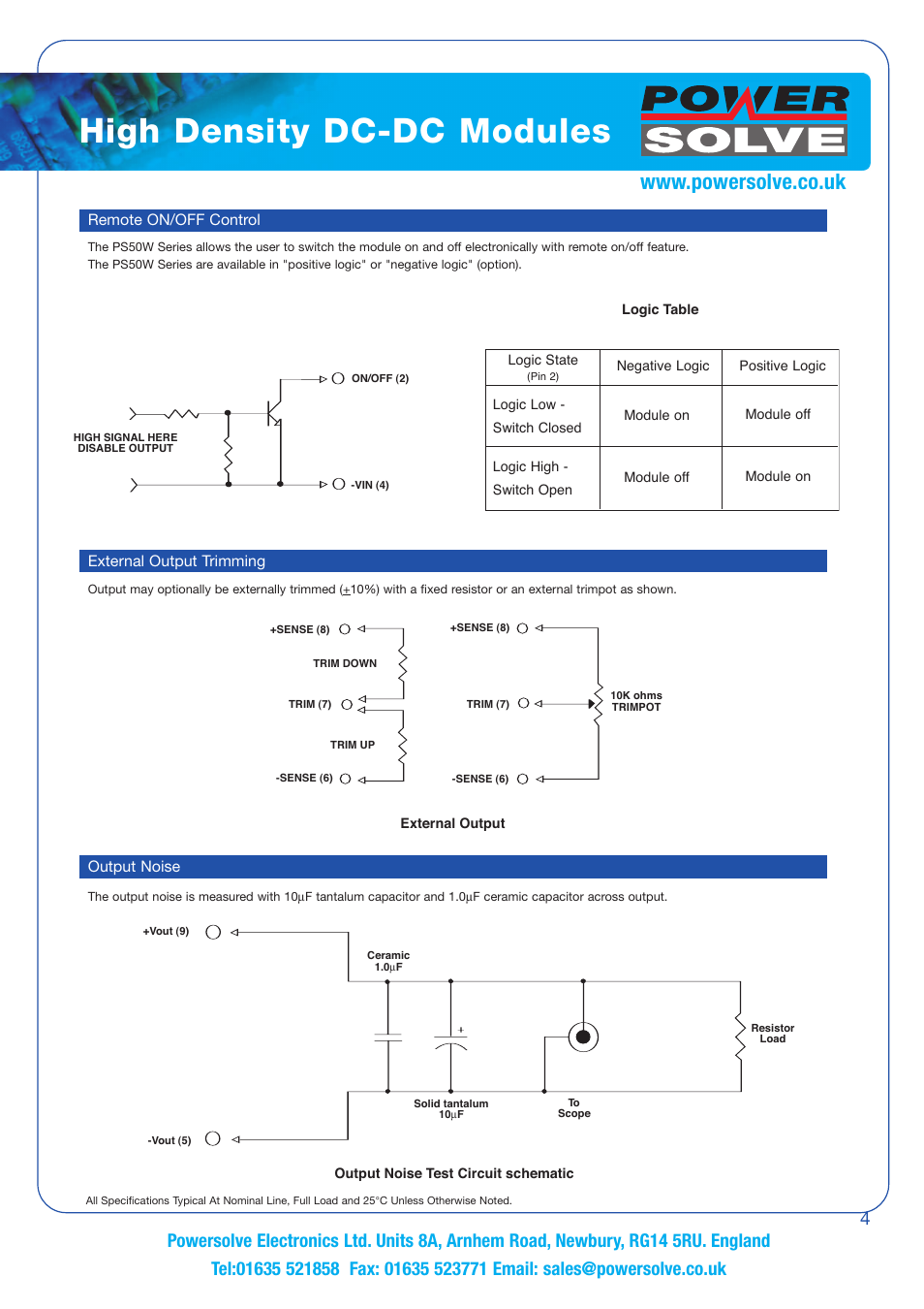 High density dc-dc modules | Powersolve PS50W Series User Manual | Page 4 / 4