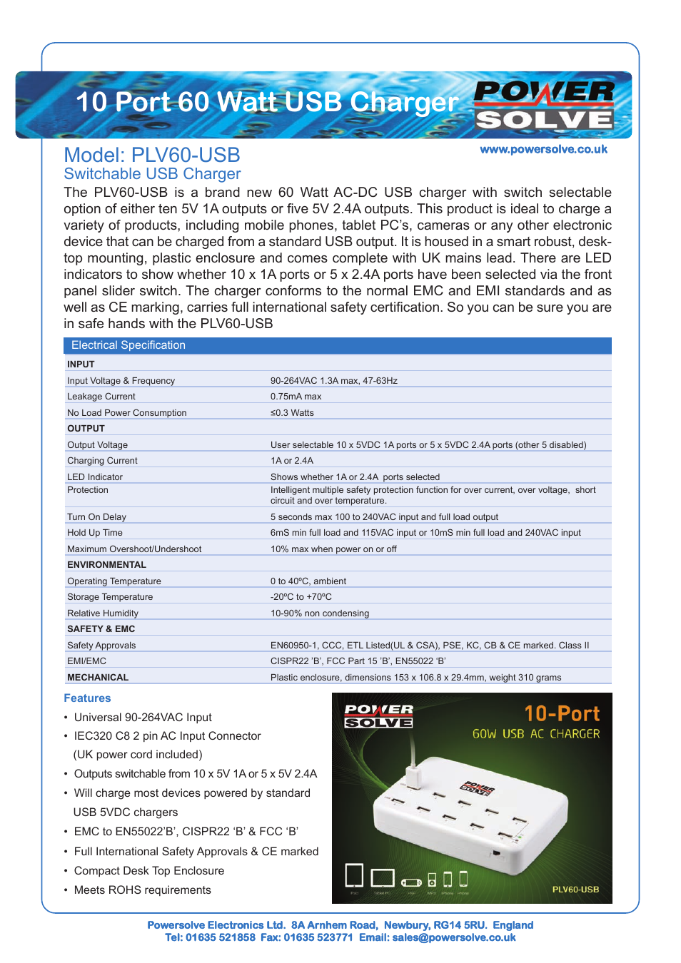 Powersolve 10 Port USB Charger User Manual | 1 page