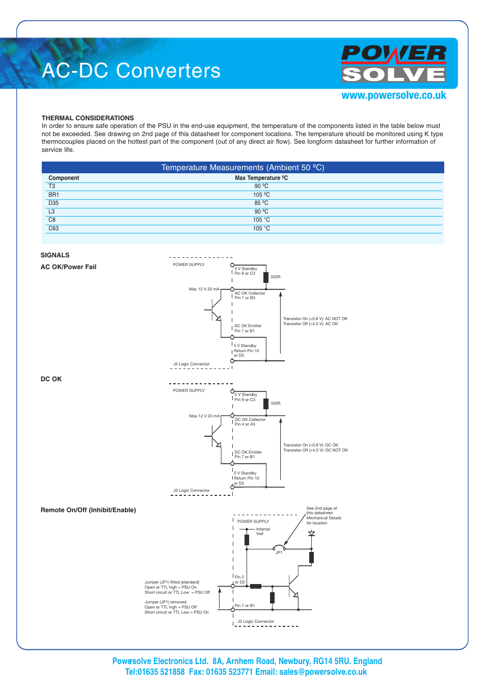 Ac-dc converters, Temperature measurements (ambient 50 ºc) | Powersolve AHP350 Series User Manual | Page 4 / 4