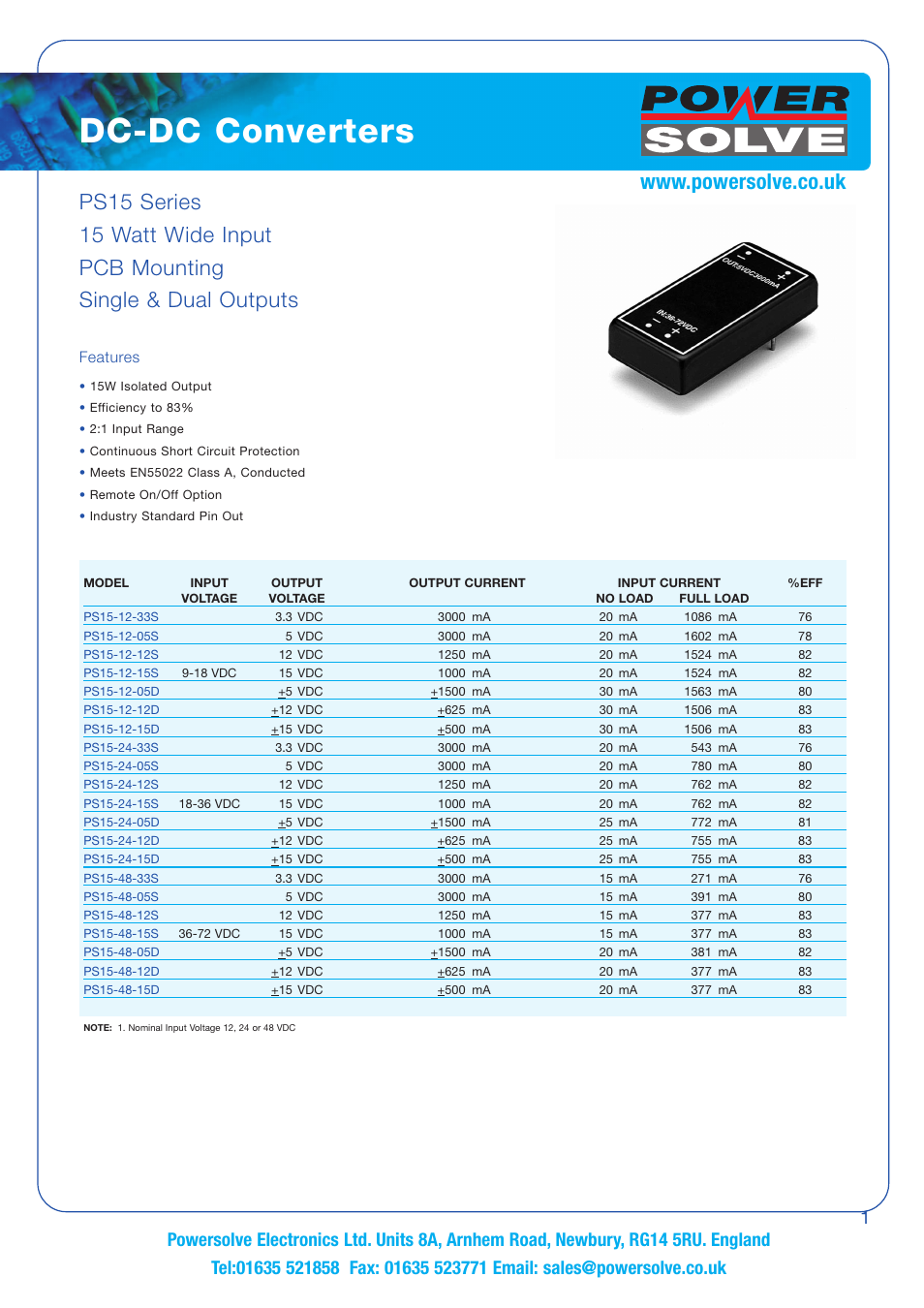 Powersolve PS15 Series User Manual | 2 pages