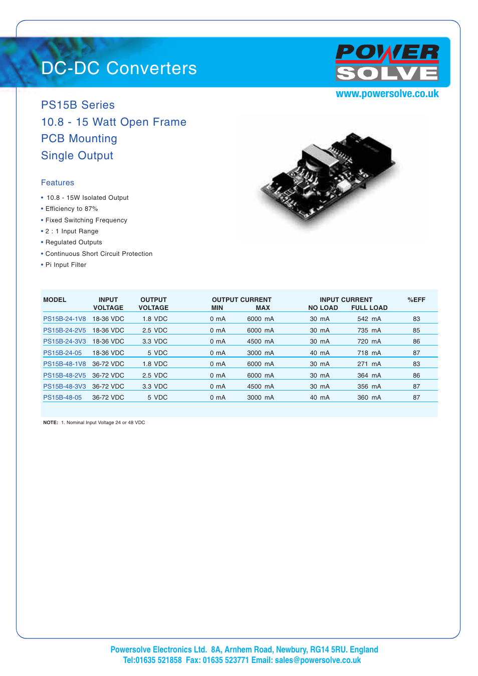 Powersolve PS15B Series User Manual | 2 pages