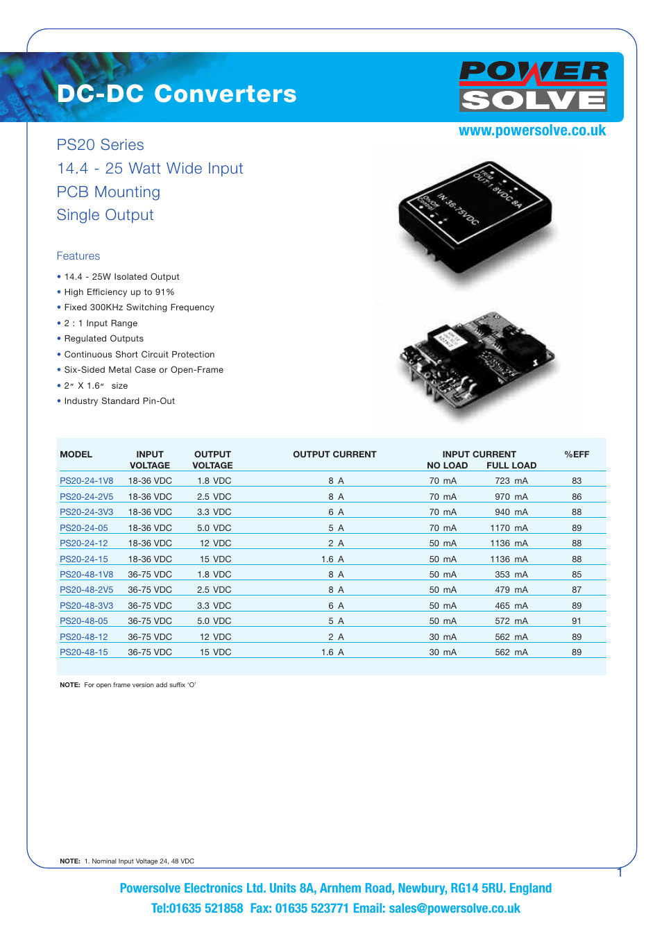 Powersolve PS20 Series User Manual | 2 pages