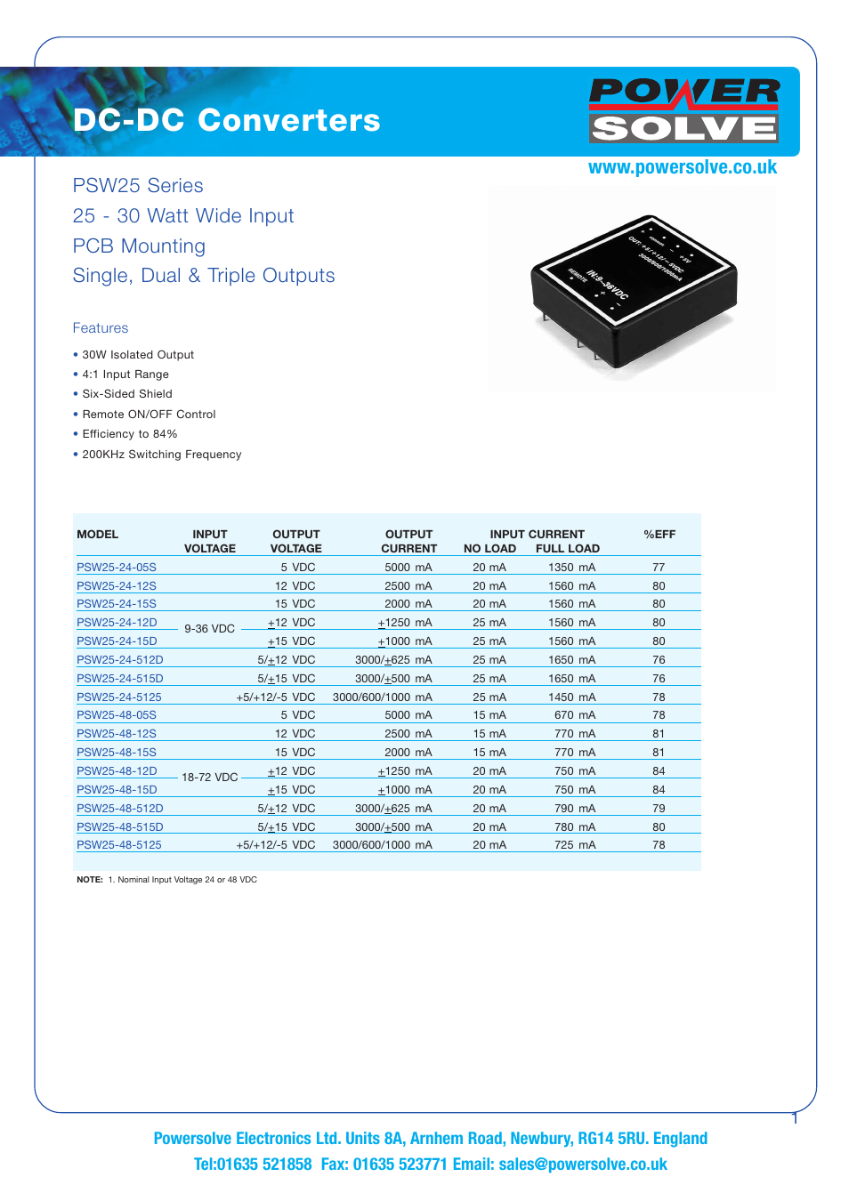 Powersolve PSW25 Series User Manual | 2 pages