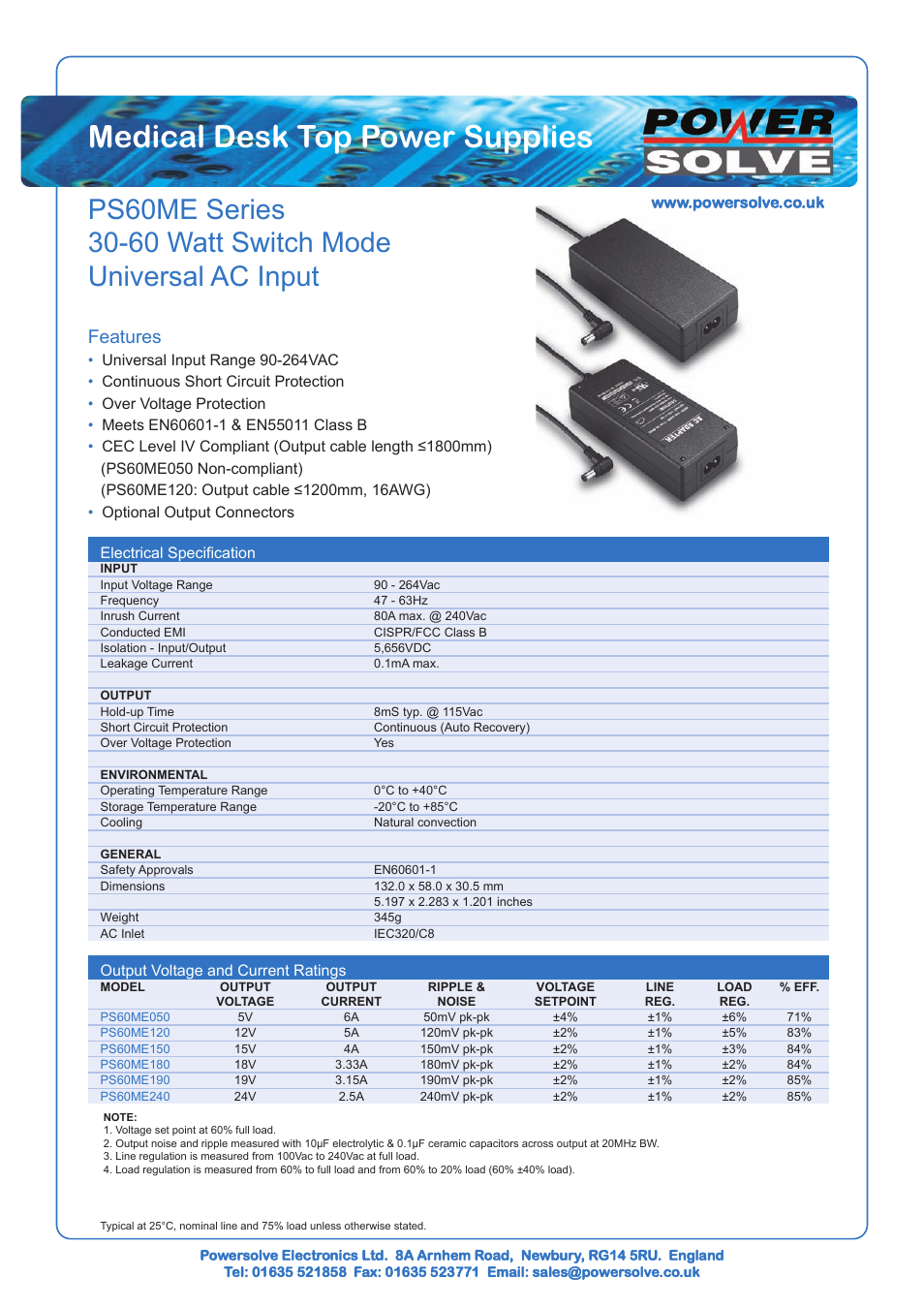 Powersolve PS60ME Series User Manual | 2 pages