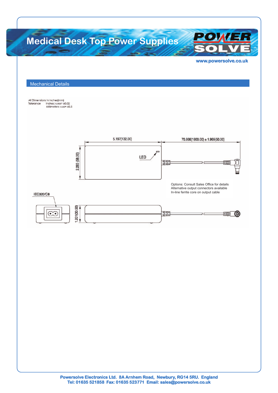 Medical desk top power supplies | Powersolve PS60ME Series User Manual | Page 2 / 2