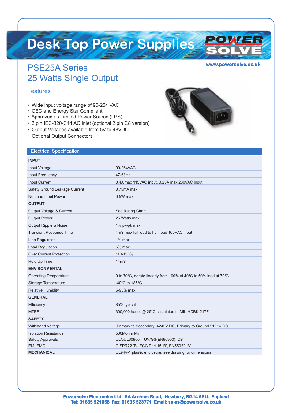 Powersolve PSE25A Series User Manual | 2 pages