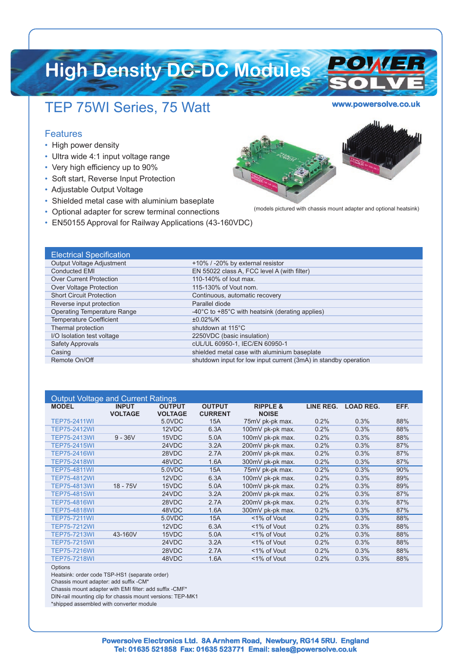 Powersolve TEP75WI Series User Manual | 2 pages
