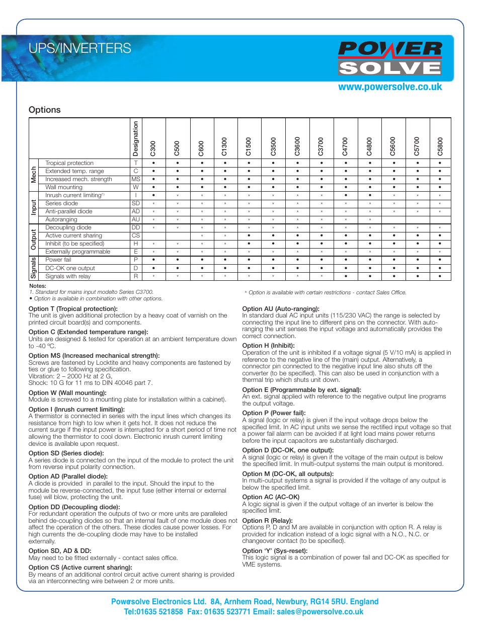 Ups/inverters, Options | Powersolve C(AC) Series User Manual | Page 6 / 8