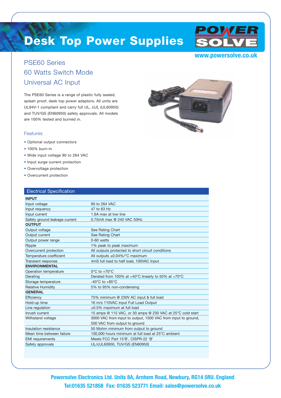Powersolve PSE60 Series User Manual | 2 pages