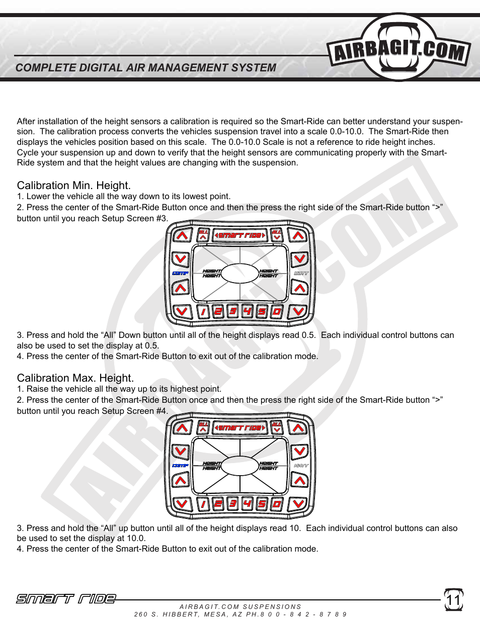 Smart ride, Height sensor calibration | Airbagit Smart Ride User Manual | Page 12 / 12