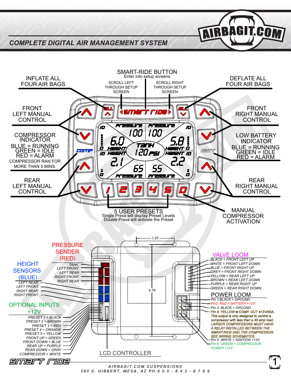 Smart ride, Lcd con troller, Complete digital air management system | Airbagit Smart Ride User Manual | Page 2 / 12