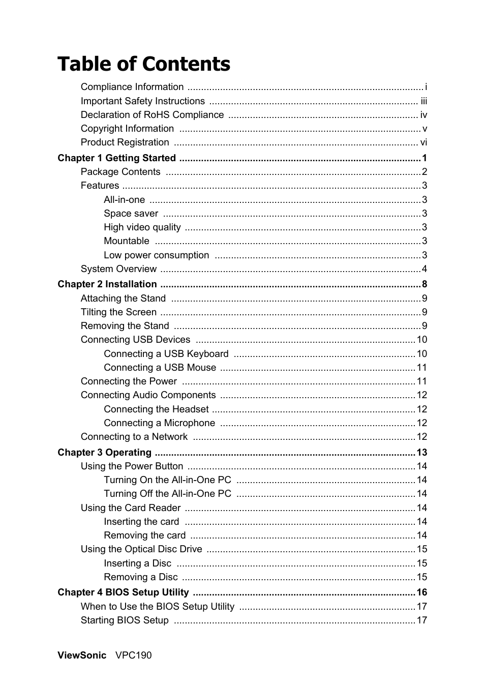 VIEWSONIC VPC190 User Manual | Page 2 / 49