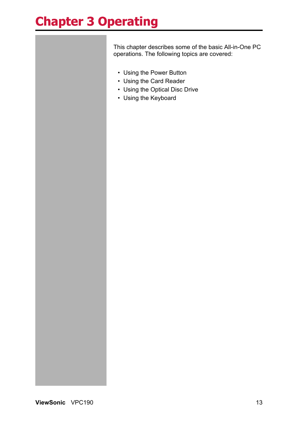 Chapter 3 operating | VIEWSONIC VPC190 User Manual | Page 22 / 49