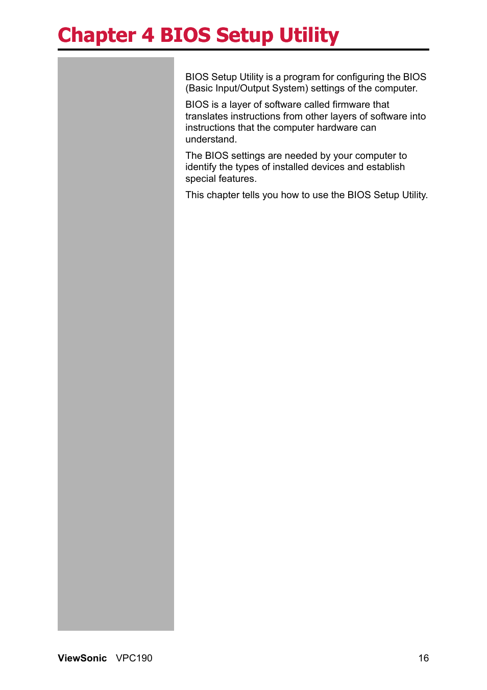 Chapter 4 bios setup utility | VIEWSONIC VPC190 User Manual | Page 25 / 49