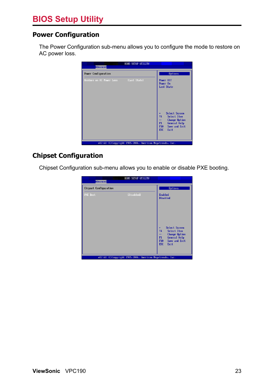 Bios setup utility | VIEWSONIC VPC190 User Manual | Page 32 / 49