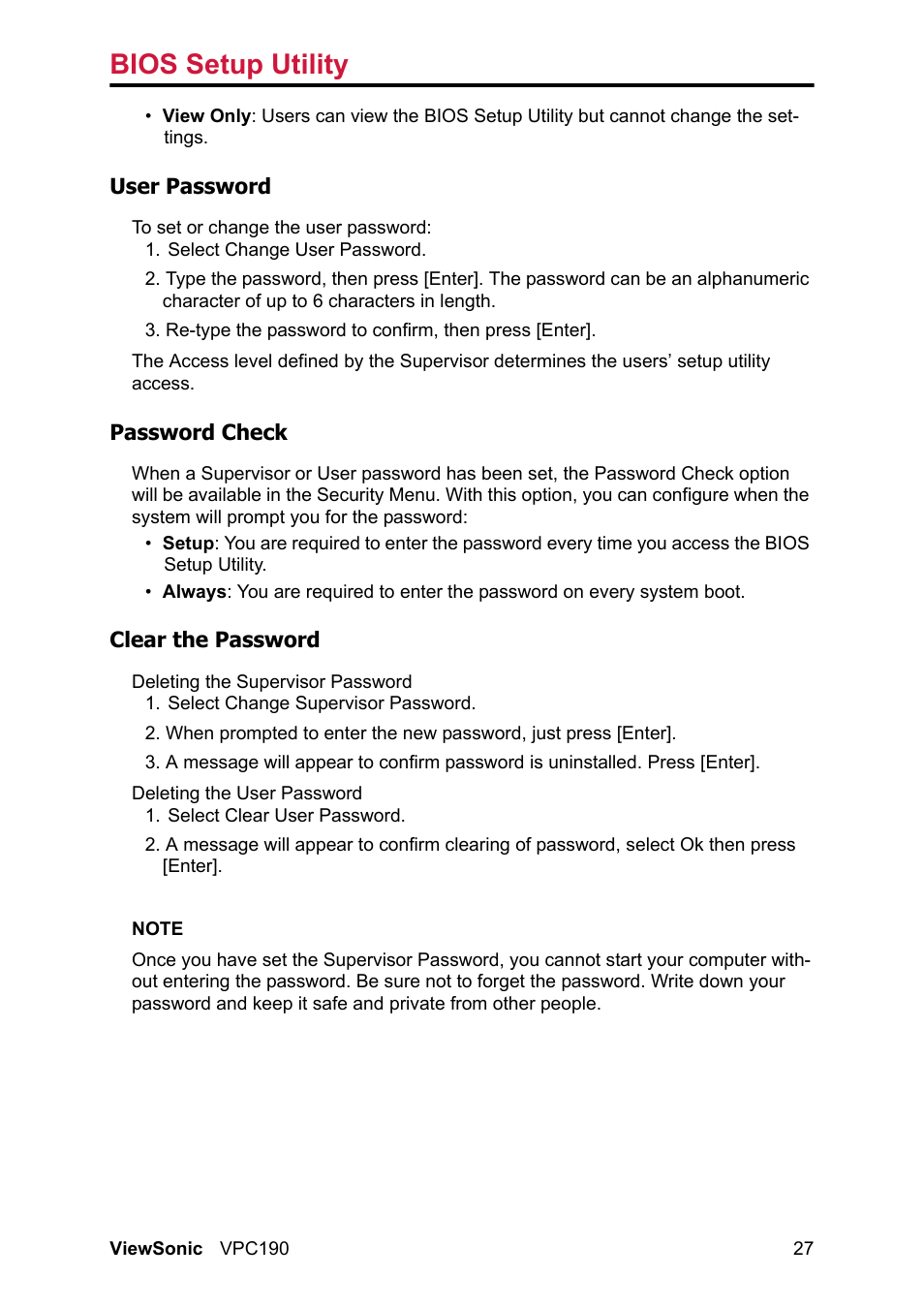 Bios setup utility | VIEWSONIC VPC190 User Manual | Page 36 / 49