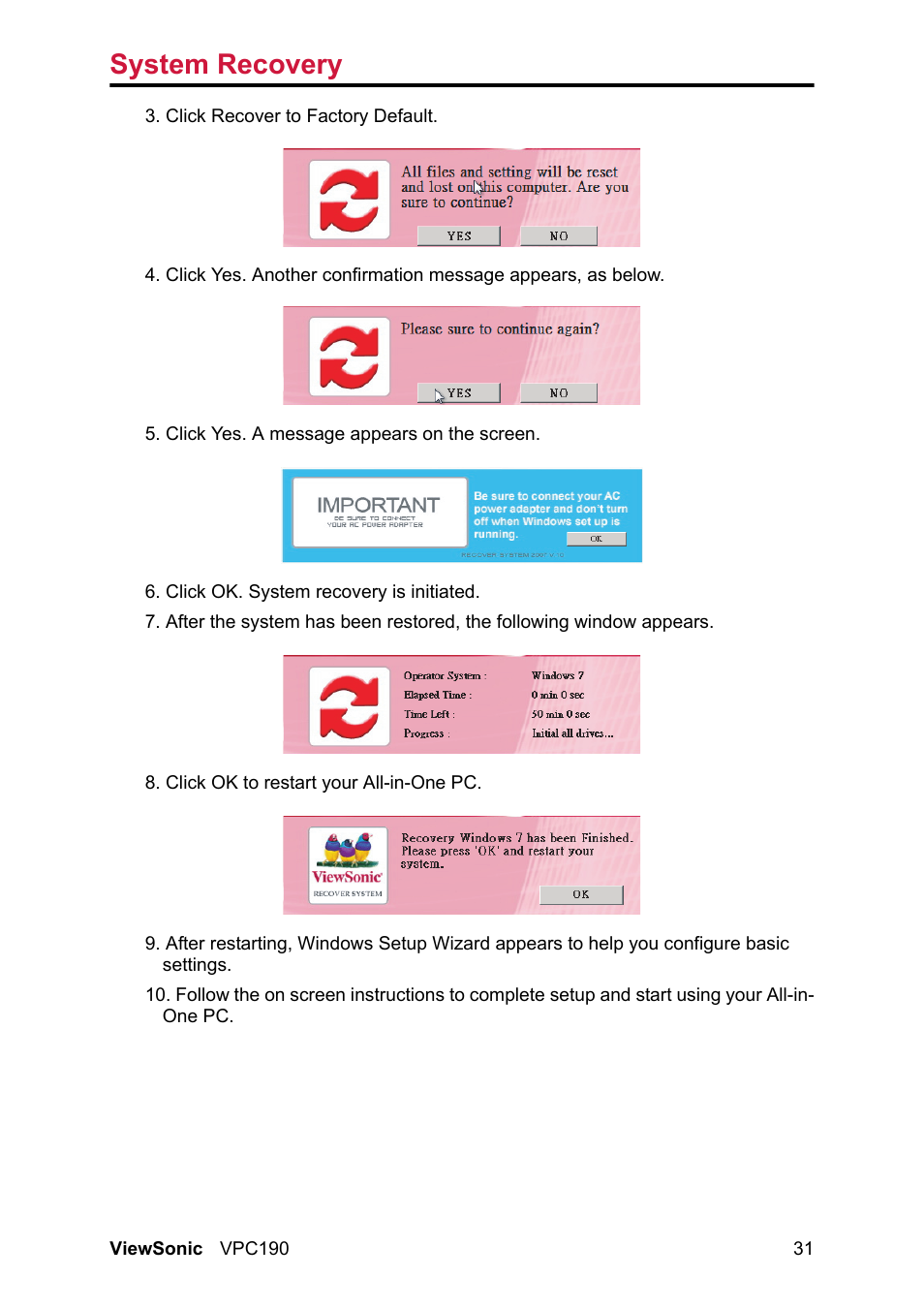 System recovery | VIEWSONIC VPC190 User Manual | Page 40 / 49