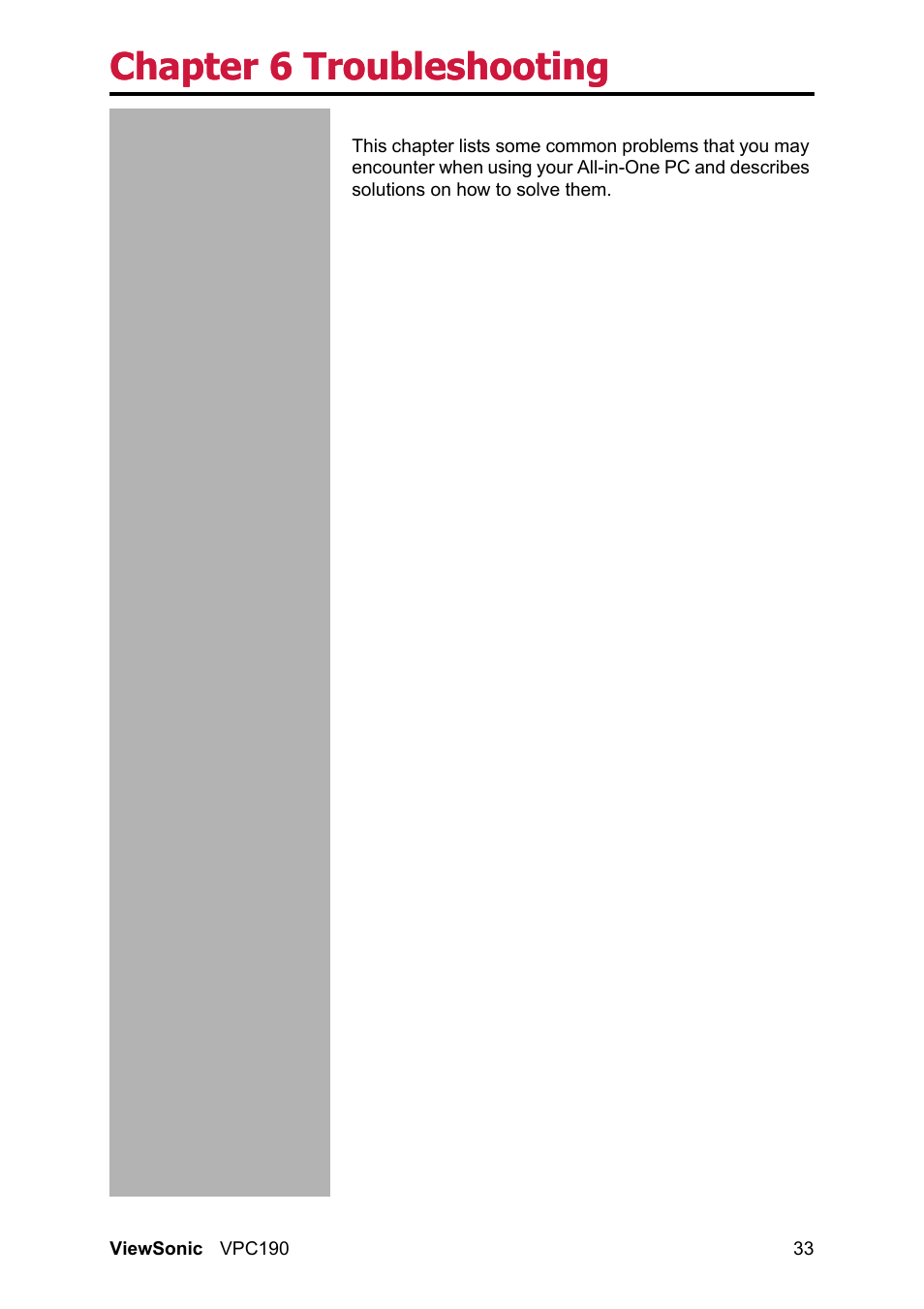 Chapter 6 troubleshooting | VIEWSONIC VPC190 User Manual | Page 42 / 49