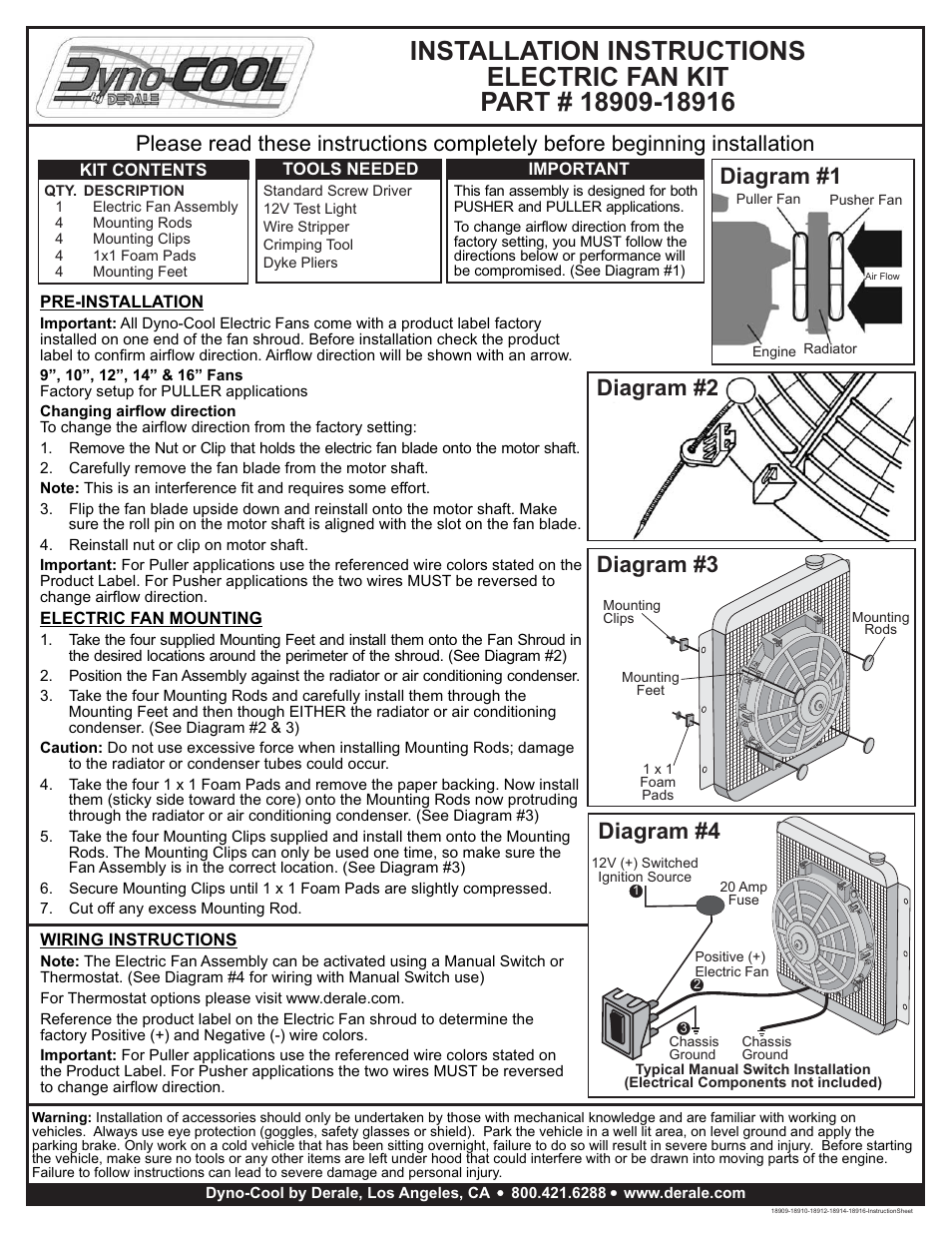 Derale Performance 14" Dyno-Cool Curved Blade Electric Fan User Manual | 1 page