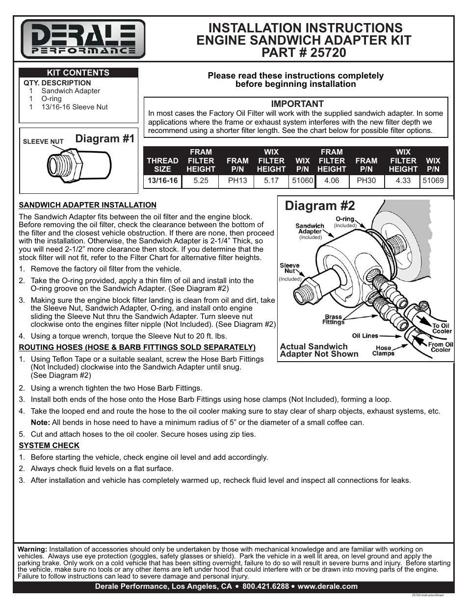 Derale Performance GM Thermostatic Sandwich Adapter with 1_2" NPT Ports User Manual | 1 page