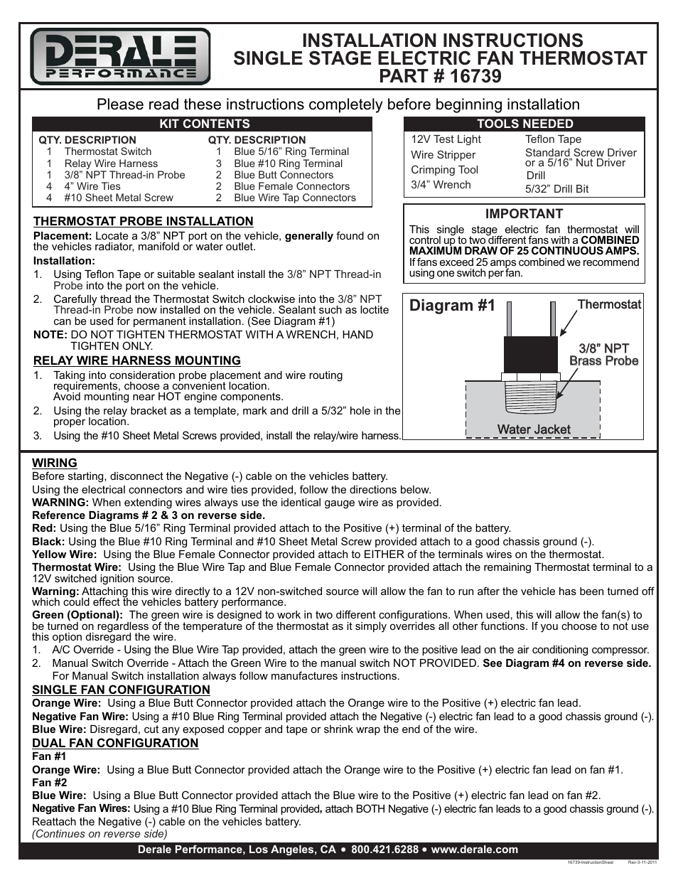 Derale Performance Premium Single Stage 180 User Manual | 2 pages