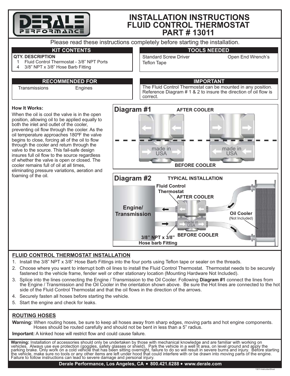 Derale Performance Thermostat Kit User Manual | 1 page