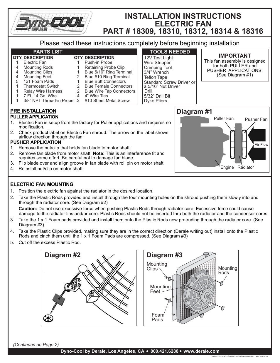 Derale Performance Electric Fan User Manual | 3 pages