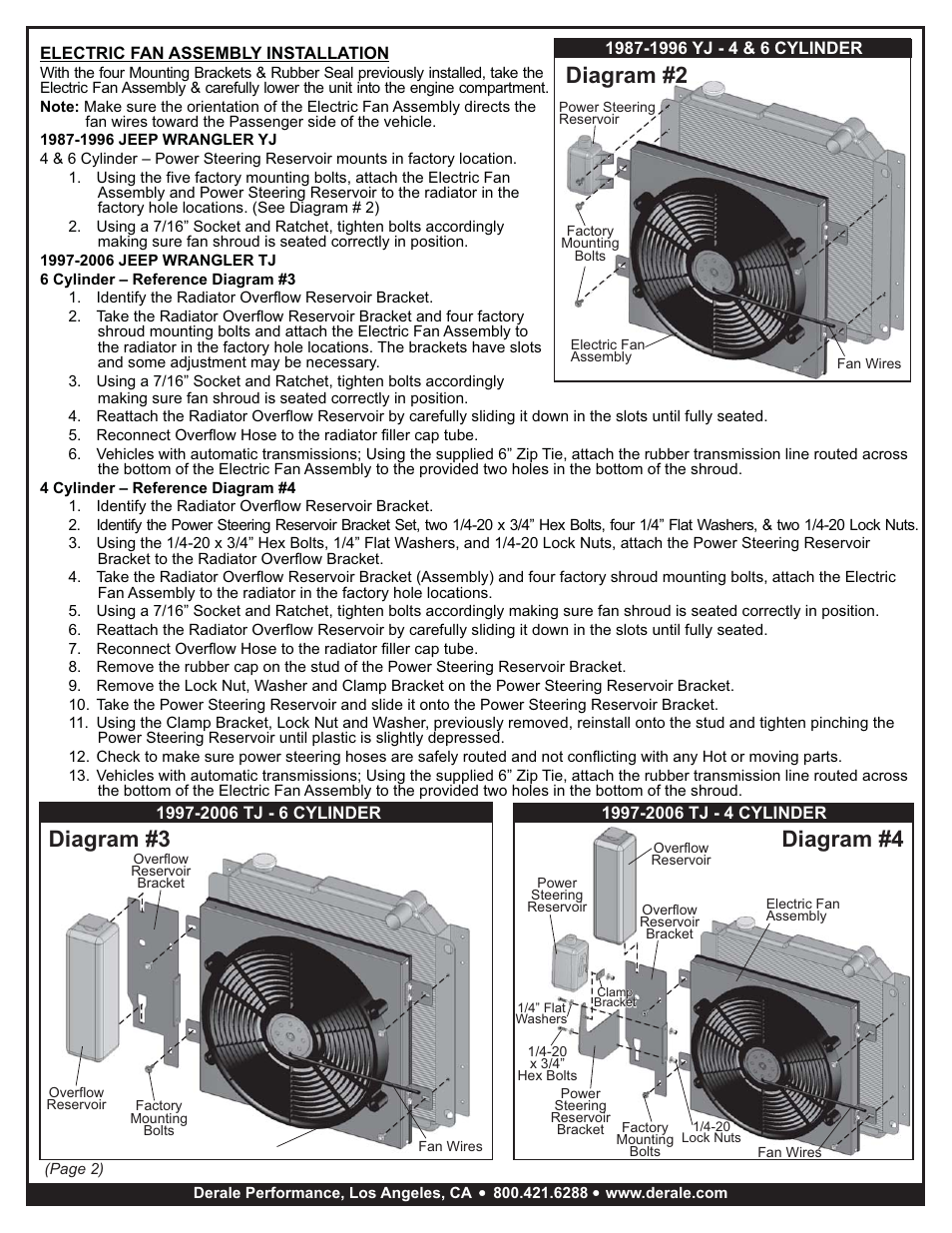 Diagram #2, Diagram #3, Diagram #4 | Derale Performance Direct Fit Jeep Wrangler Performance Electric Fan Kit User Manual | Page 2 / 4